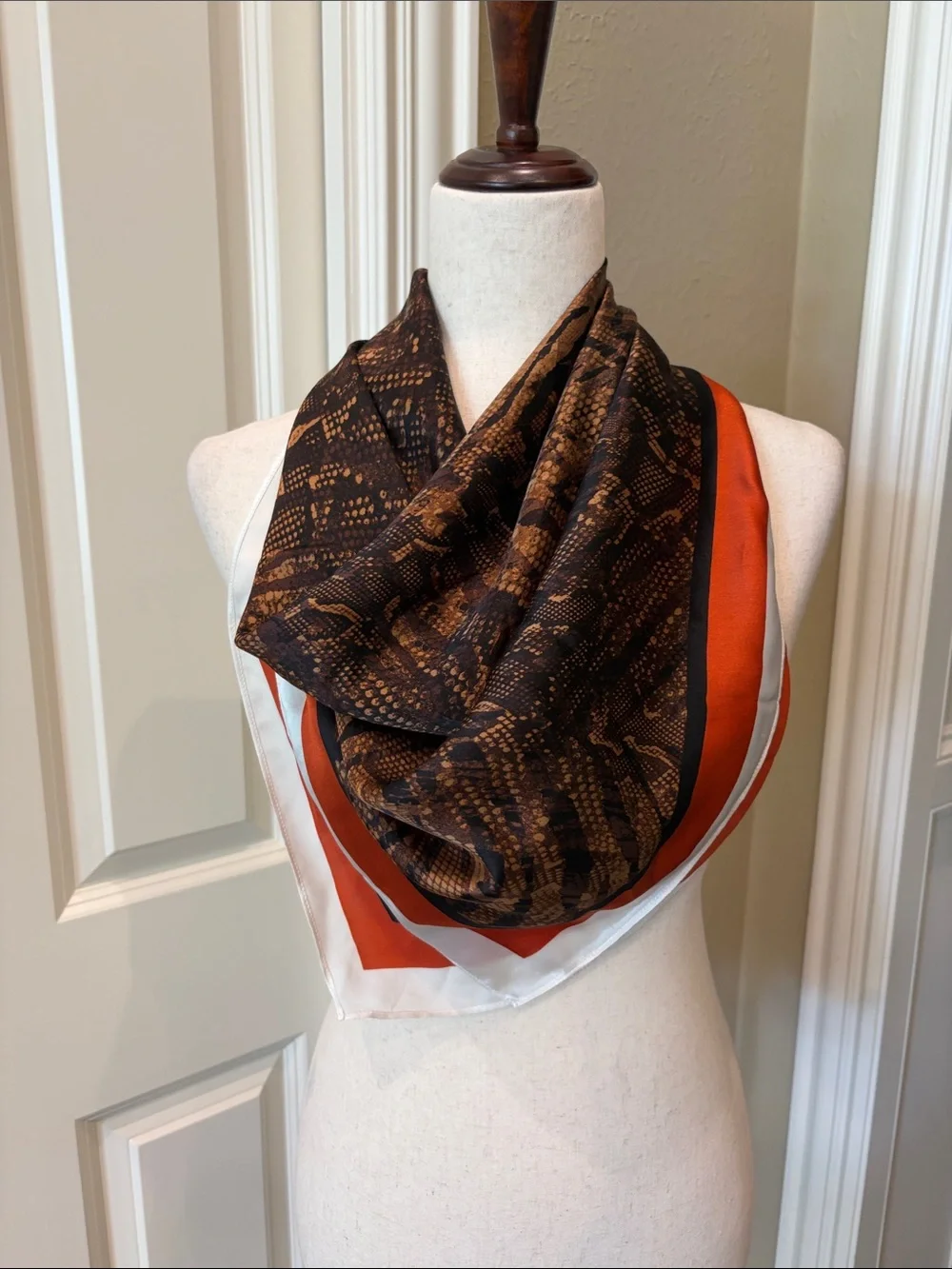 White House Black Market Tiger Print Silk Scarf Brown/Black/Rust